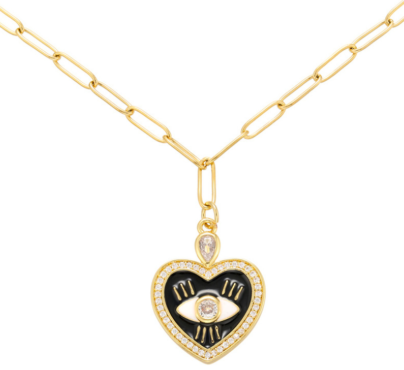 Korean Version Of The Oil Drop Love Necklace Micro-inlaid Zircon Peach Heart Eye Necklace display picture 3