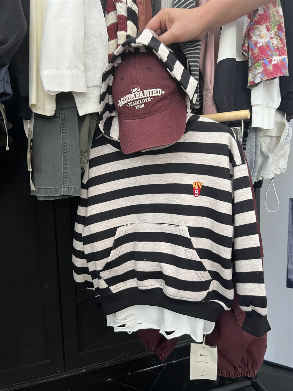 Felpa con cappuccio a righe con patatine fritte americane per bambini, per ragazzi e ragazze, stile autunnale, felpa con cappuccio a maniche lunghe_voghion.com