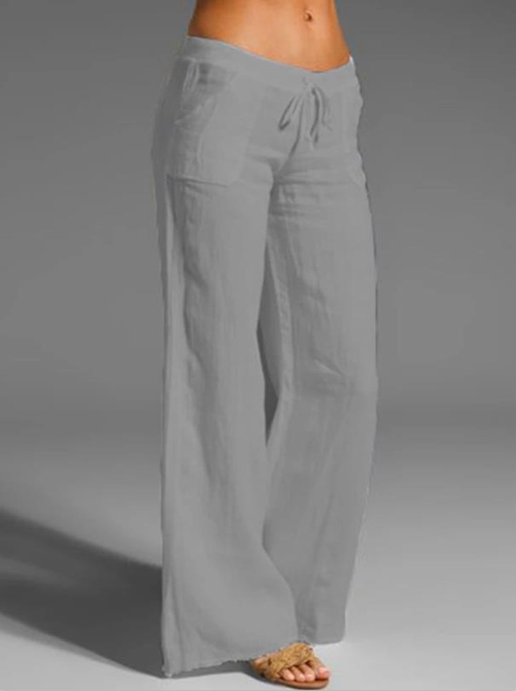Pantaloni larghi in misto lino traspirante per donna - Pantaloni da salotto con coulisse a vita alta, adatti alle taglie forti, casual e streetwear_voghion.com