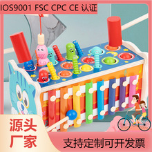 儿童木制卡通小猫拖拉玩具欢乐打地鼠幼儿敲击打桩台托拉车玩具