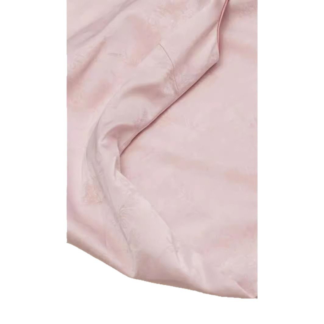 Váy sườn xám cách tân hoa anh đào hồng jacquard khóa cài áo Hán phục mùa hè — Màu hồng