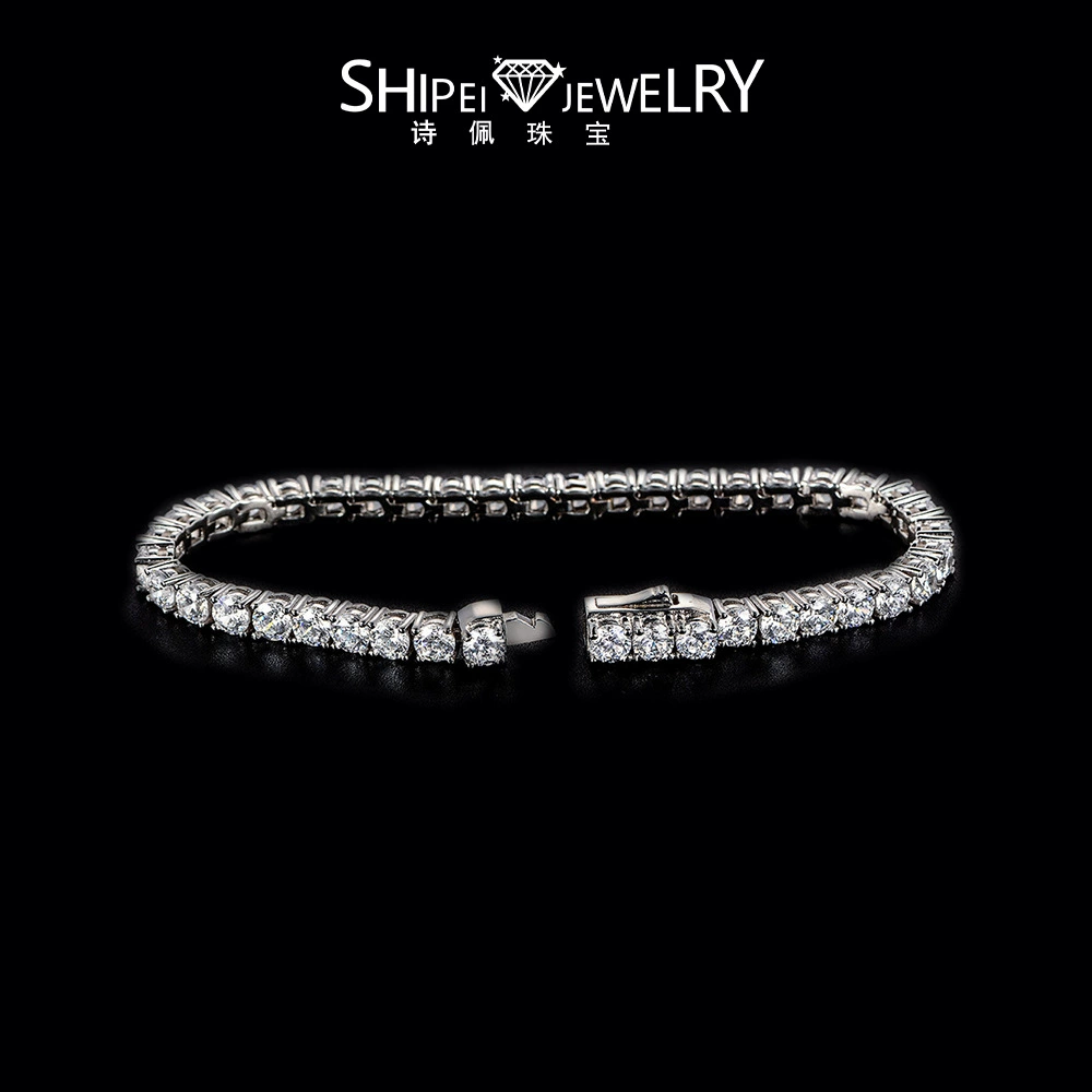 Shipe Jewellery 2024 новый 3,7 мм круглый бриллиант с высоким содержанием углерода браслет с бриллиантом однорядный бриллиант с декорированным украшением для женщин 15-18 см