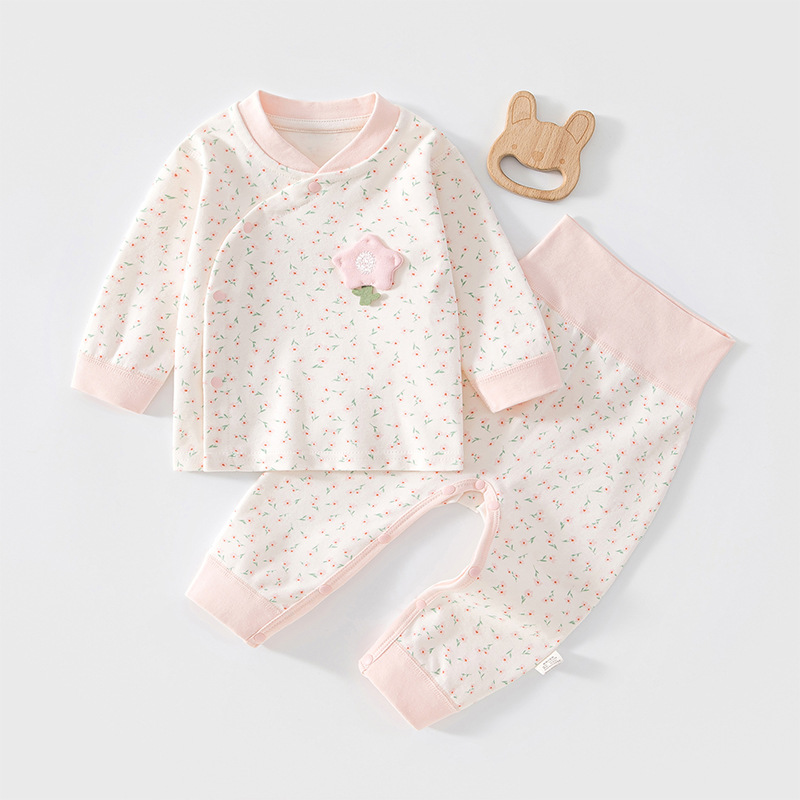 Infant High-Waisted Belly-Protecting Two-Piece Outfit, Spring and Autumn, Class A, 100% Cotton, Newborn Long-Sleeve Autumn Clothing Set for Boys and Girls