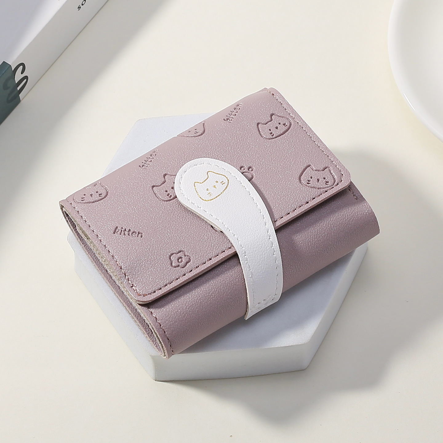 Caricatura lindo gato corto tres carteras plegables para mujeres nuevas pequeñas frescas multi-tarjeta nicho bolso de cambio bolso de tarjetas