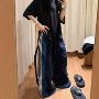 侧边宽松撞色条纹阔腿裤
