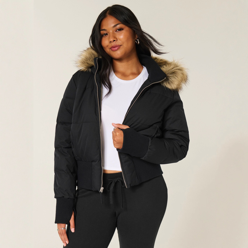 Aliexpress 2025 Women's Autumn and Winter Fashion Versatile New Short Warm Fur Collar Hooded Zipper Cotton Jacket for Women