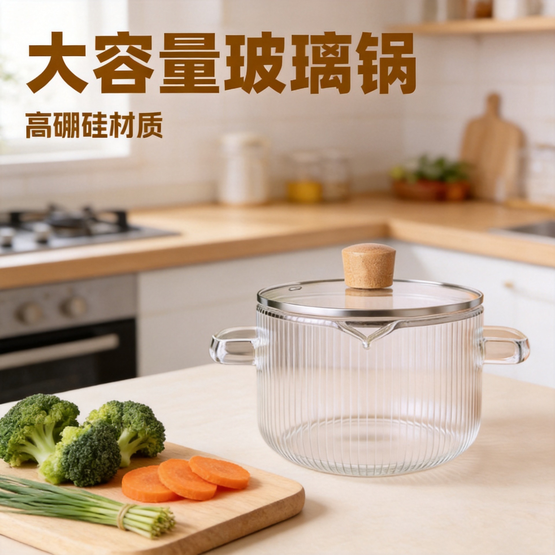 Bear Stripe Pattern Glass Pot, Thickened Double-Ear Transparent Glass Milk Pot, Instant Noodle Bowl, High Aesthetic Value, Non-Stick Hot Pot