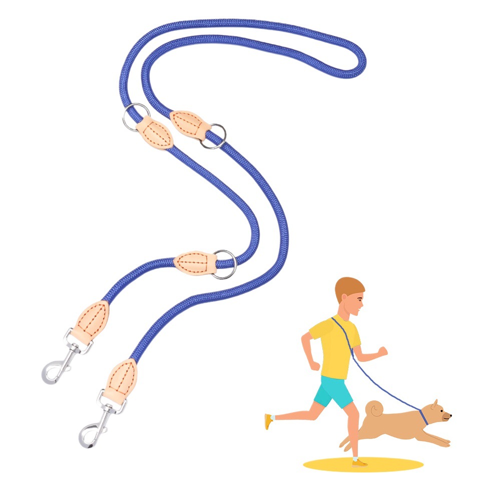 Transfronterizo caliente multifuncional de doble cabeza cuerda de tracción para mascotas costura cuero perro tracción ajustable tamaño crossbody cuerda para perros