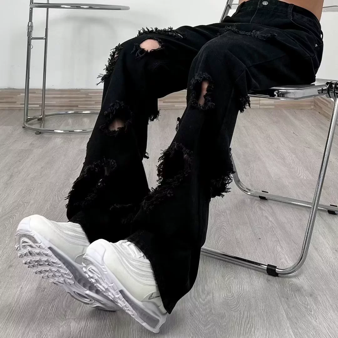 Американские Хай-стрит, Осенние новые высококачественные рваные черные джинсы, мужские Модные Брендовые прямые микро длинные брюки в Instagram