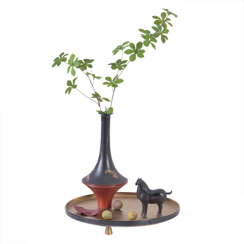 New Chinoiserie Zen Tea Set Tray Combination Model Room Sales Office Coffee Table Tea Room Ceramic Small Mouth Vase Decoration
