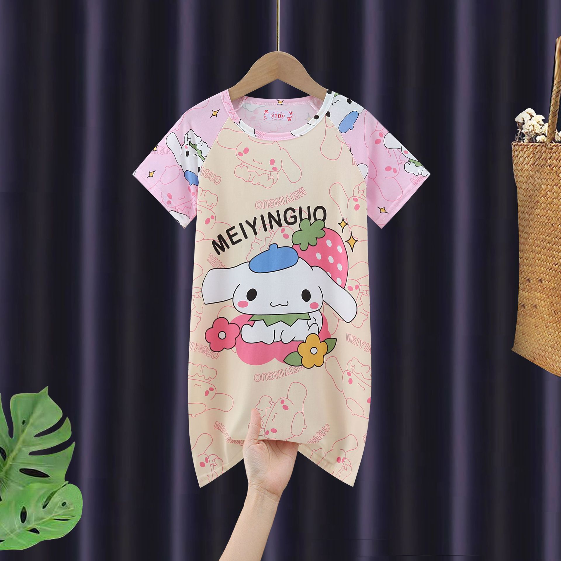 女童睡裙夏季薄款短袖女小孩连体裙公主宝宝中大童休闲舒适家居服