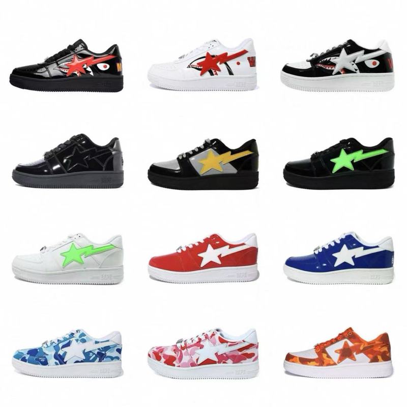 Bapesta Sk8 Dunk Black White Shark Patent Leather Trendyy Casual Vibe Low-Top Sports Skateboard Shoes