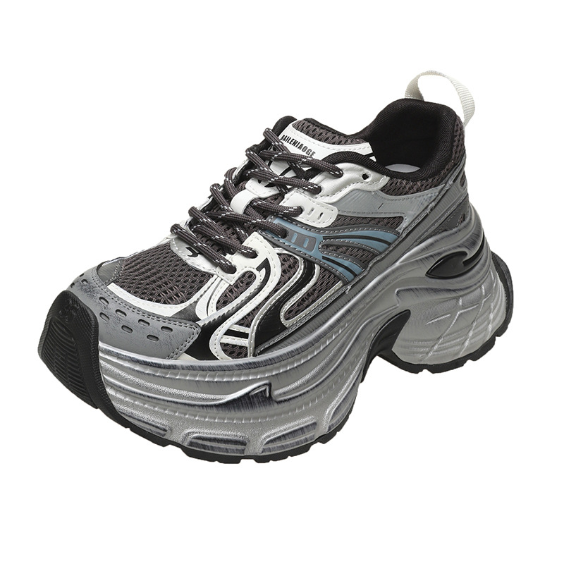 Barras reflectantes plateadas color combinado con zapatos de terciopelo de fondo grueso de invierno 2025 nuevos zapatos deportivos casuales de alta altura de panda