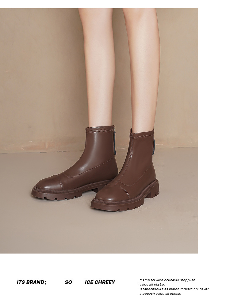 Genuine leather inner raised Martin 2024 new square toe heel thick sole elastic slim boots for women 33 small size_voghion.com