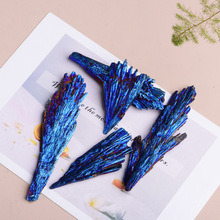 批发电镀天然黑碧玺角闪石原石孔雀蓝火焰紫水晶羽毛工艺品