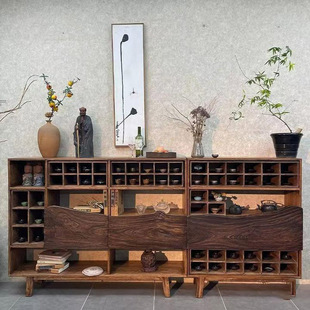 Chinese-style Sideboard Old Elmwood Style Solid Wood Tea Cabinet Vintage Storage Rack Old Antique Rack Tea Room Storage Rack