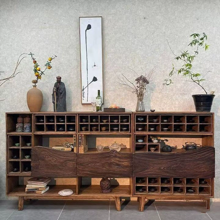 Столовый шкаф в китайском стиле Старый вяза, тихий ветер, чайный шкаф из массива дерева, ретро-стойка, старая подставка для чайной комнаты Богу