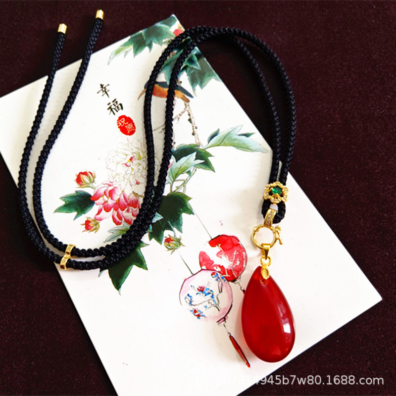 골드 메탈 고급 로프가 달린 레드 칼세도니 물방울 (약 31*18mm)