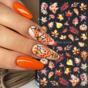 Nail stickers wholesale ins hot autumn maple leaf 5D relief nail stickers owl fruit cross-border nail stickers