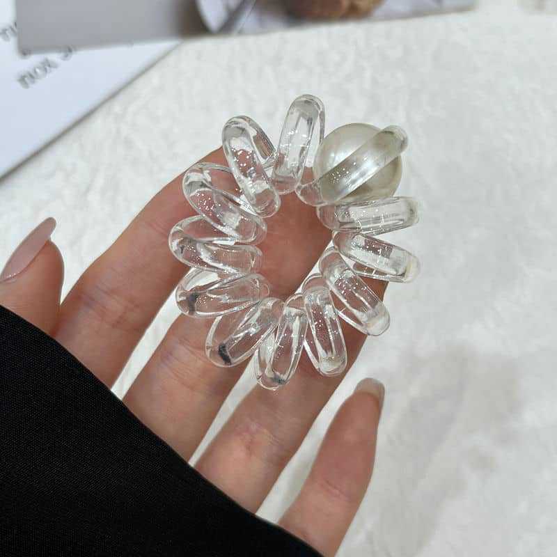 Transparenter Haargummi mit Perlenmuster für Damen, hochwertiges Band, schlichtes und elegantes Haaraccessoire_voghion.com