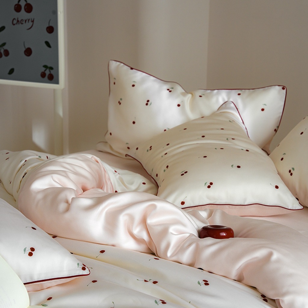 Summer Cool Ice Silk Quilt Cover Girly 60-count Lenzing Tencel Four-piece Set, Summer Cool Silky Smooth Sleeping Duvet Cover, Bed Sheet, Ice Silk_voghion.com
