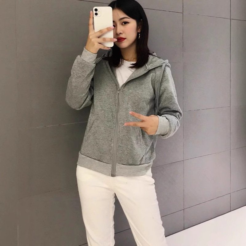 美式复古高街连帽卫衣女春秋330克带内抽慵懒风纯色拉链开衫外套|undefined