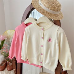 Ningli New Spring and Autumn Korean Style Fresh and Cute Style Girls Cardigan Jacket Stretch Skin Friendly Girls Knitted Sweater Long Sleeve