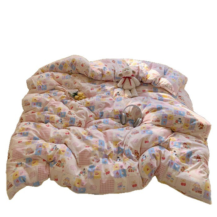 A clase de algodón ultra suave lavado con agua cuatro piezas de madres y bebés cubierta de cama desnuda dormitorio de estudiantes ropa de cama de tres piezas