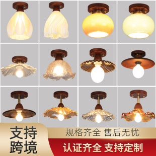 Casual Led Living Room Bedroom Balcony Aisle Atmosphere Ceiling Lamp Corridor Entrance Peach Wood Color Home Decoration Ceiling Lighting