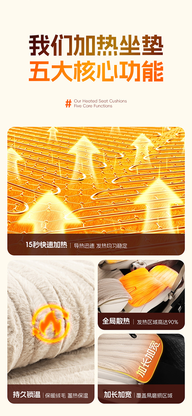 3-Second Quick-Heating Car Seat Cushion Cigarette Lighter Electric Heating Plush Electric Heating Wire Car Seat Cushion Multi-Speed Adjustment 12V Dedicated