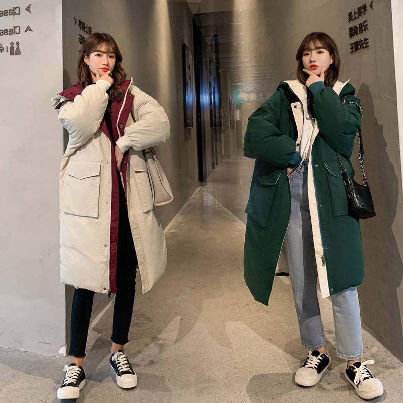 新款过膝羽绒棉服女中长款加大码外套加厚棉衣韩版宽松面包服|undefined