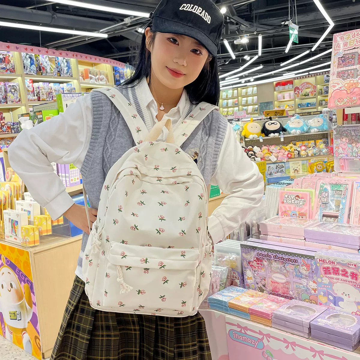 日系ins风碎花双肩包女高颜值小清新软妹休闲背包初高中生书包潮