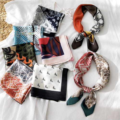 70 small square scarf temperament new silk scarf for women spring and autumn Korean ins trend decoration Korean style fashion hair tie