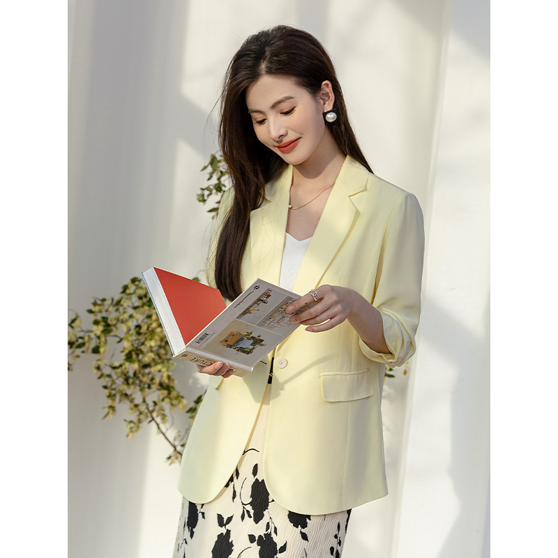 Endy/Acetic Acid Suit Jacket Women's Summer Thin High-end Fashion All-match Lightweight Loose Casual Small Suit