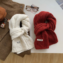 纯色镂空针织围巾女冬季含羊毛混纺韩系百搭软糯围脖保暖学生批发