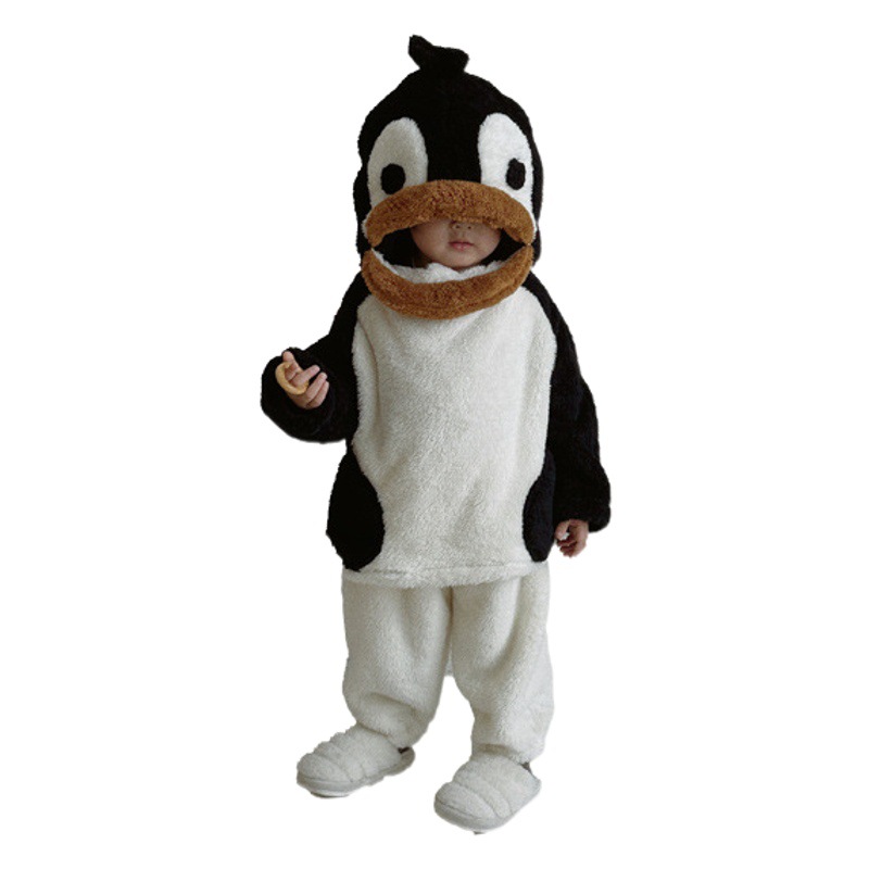 25099 Traje de Felpa de Pingüino para Niños, Otoño e Invierno, Traje de Casa de Forro Polar de Doble Cara para Bebés, Cálido y Lindo