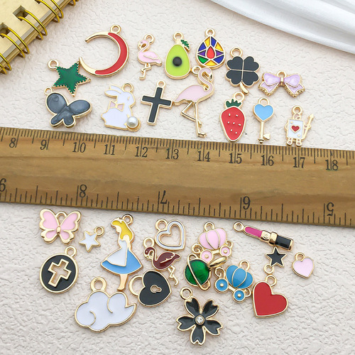 1 Alloy Droplet Oil DIY Jewelry Accessory Clover Alice Avocado Strawberry Pentagon Star Keychain Pendant