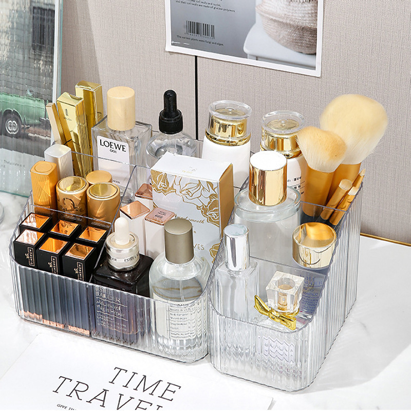 Fábrica transparente caja de almacenamiento de cosméticos de plástico escritorio del hogar espejo gabinete tocador caja de cosméticos de alta calidad de gran capacidad