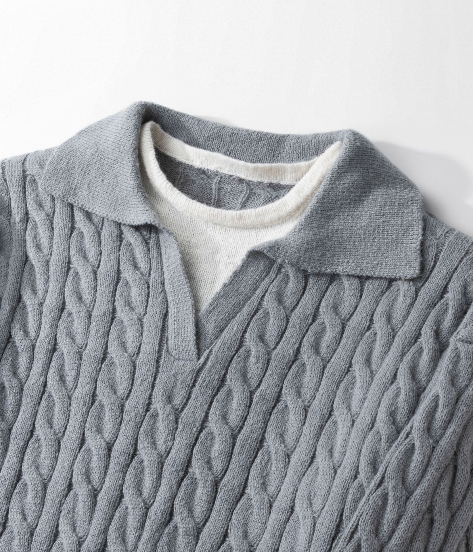 Pull en maille à col V oversize - Pull en grosse maille torsadée pour hommes et femmes - Haut décontracté automne-hiver (Noir/Gris)_voghion.com