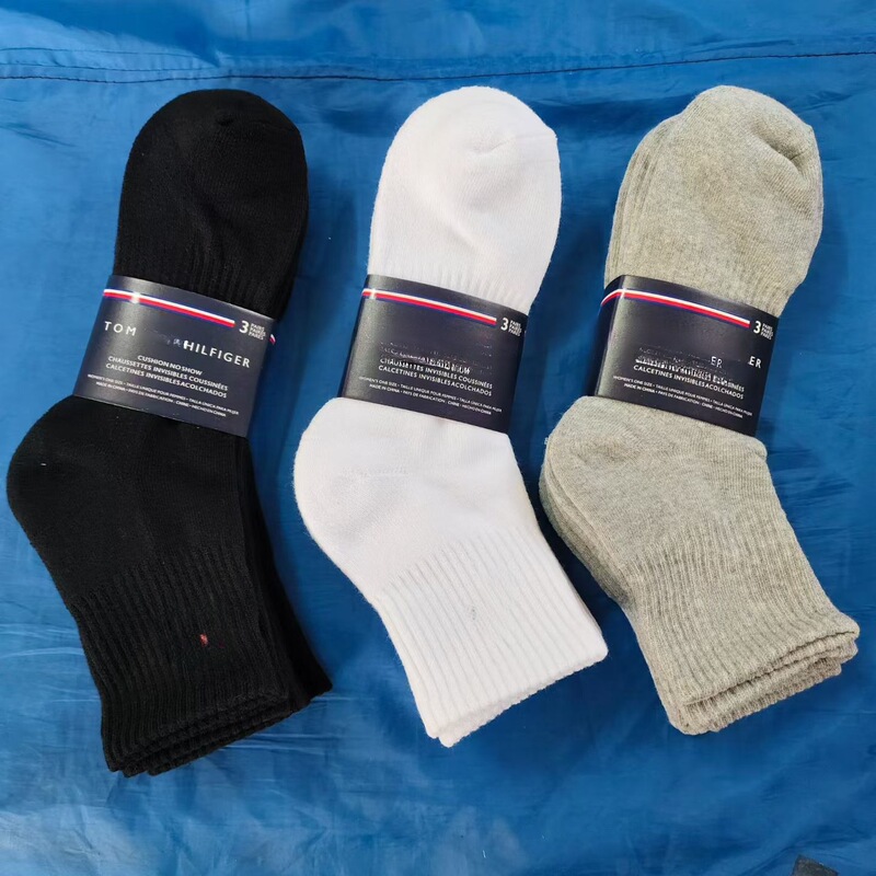 Towel-soled Tommy men's socks, casual socks, solid color cotton socks, mid-calf socks, outdoor running socks, men's sports socks in stock