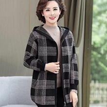 连帽女士外套中年胖妈妈双面绒大衣秋冬加肥加大码宽松羊毛呢外搭