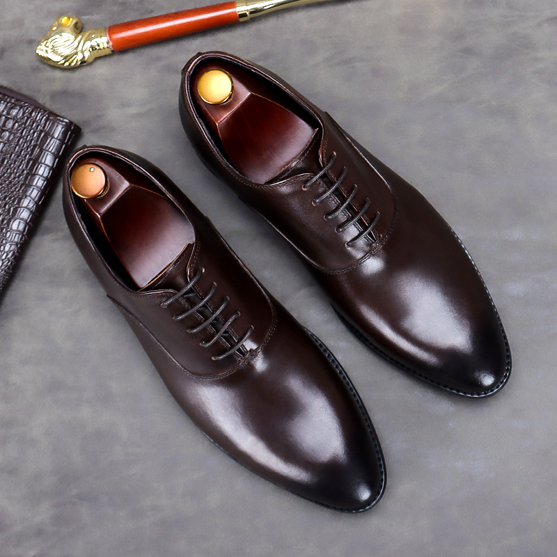 【】Zapatos de cuero genuino de primera capa de piel de vaca para hombre, zapatos formales de hombre hechos a mano con cordones y punta baja, exclusivamente para ventas transfronterizas. image 9
