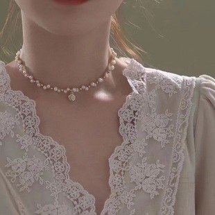 July Jewelry Natural Freshwater Pearl High Luster Gold Coin Choker Collarbone Chain Fairy Chain 4-5mm Zhuji Wholesale