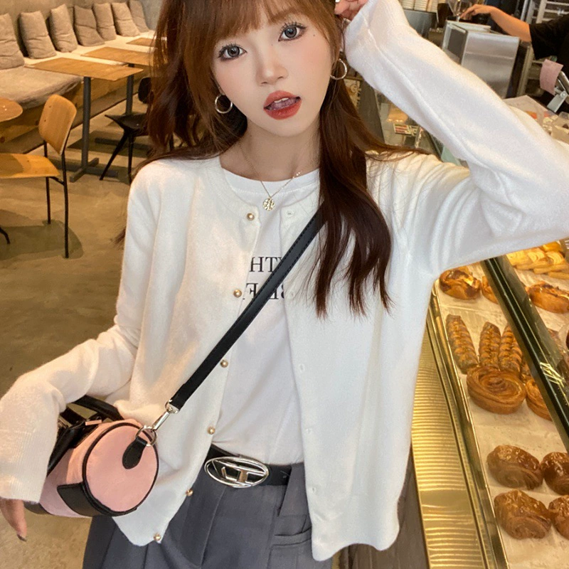 White cardigan, thin spring jacket, slip dress, sweater
