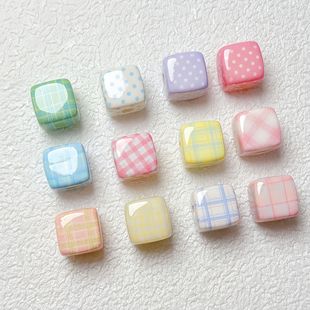 Fresh and Simple Cream Plaid Dot Square Beaded DIY Handmade Bracelet Necklace Beaded Material Jewelry Accessories