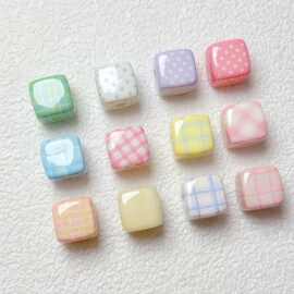 清新简约奶油格子波点方块散珠diy手工手链项链串珠材料饰品配件