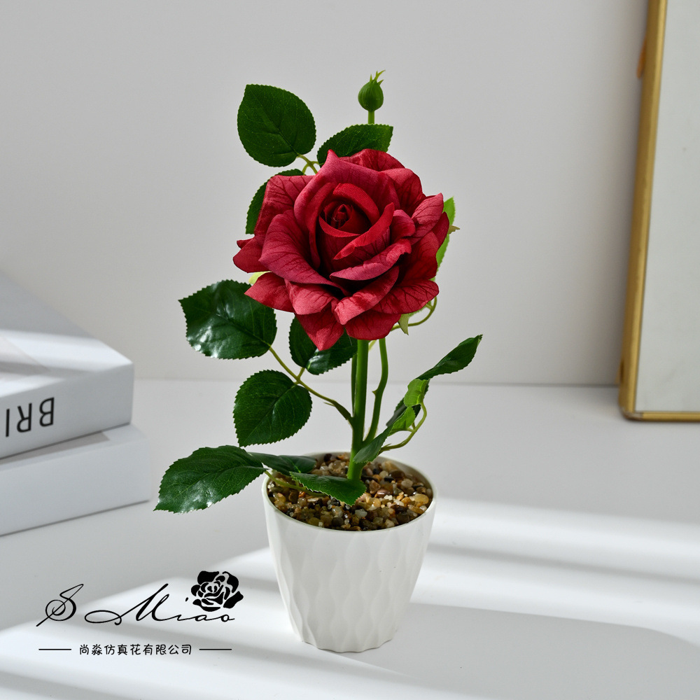 Cross-border dos extremos rosa bonsai moda imitación maceta flores falsas decoración del hogar fotografía ornamentos de flores artificiales de boda