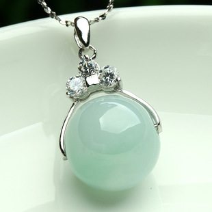 New A-Grade Jade Bead Pendant 925 Silver Necklace Women's Jade Pendant Factory Direct Sale
