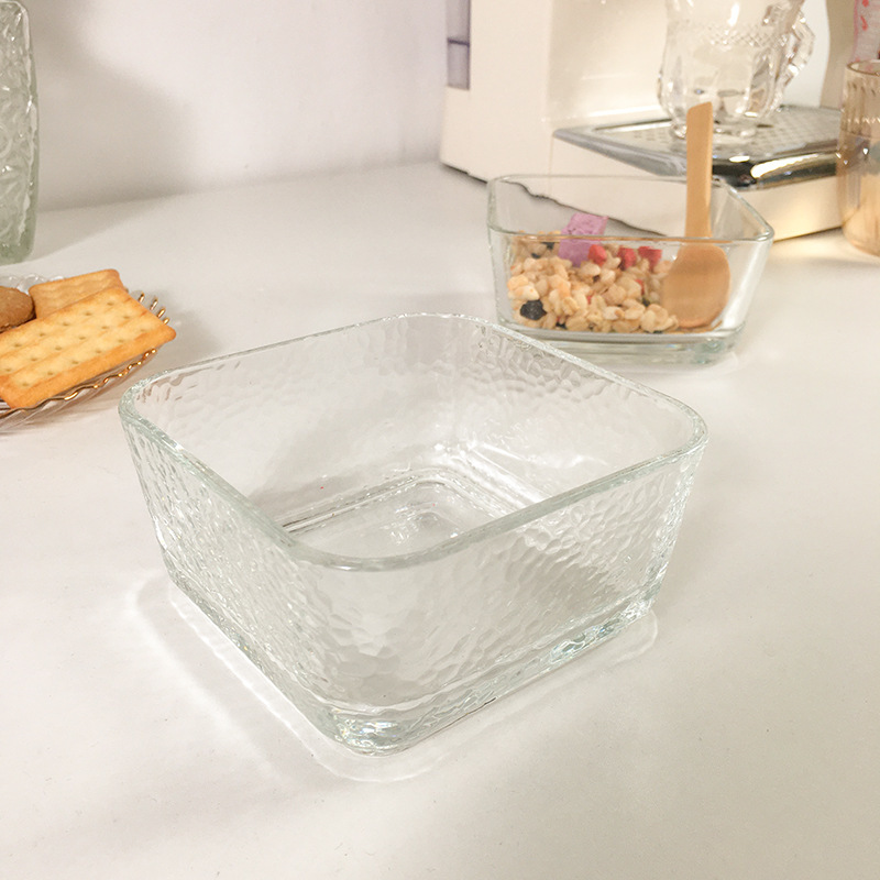 Ins風小清新四方ガラス碗甜品碗果物サラダ碗朝食碗創意透明小碗サラダ|undefined