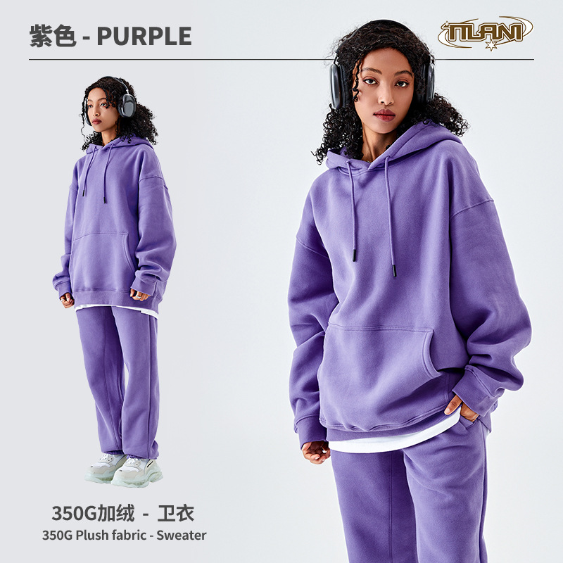 Conjunto deportivo unisex, sudadera con capucha y pantalón, forro polar grueso 350g, moda europea y americana